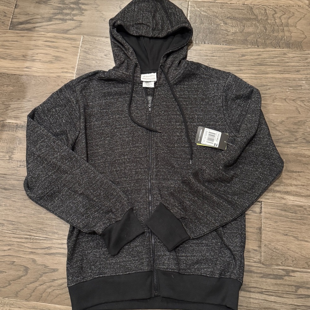 LOTTO Mens Full Zip Hoodie Sweater Size M‎ Black NWT